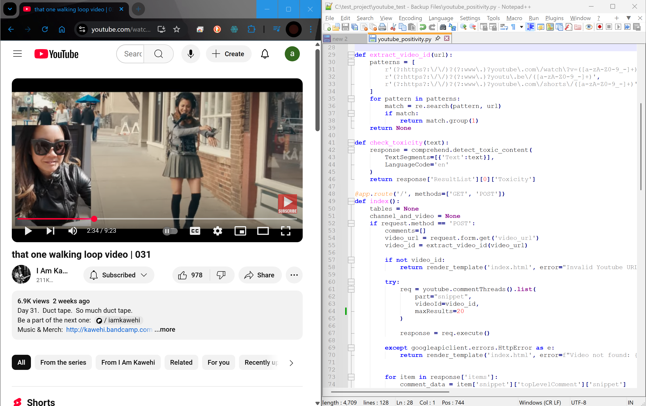 An example YouTube page and code for the application written in Python.