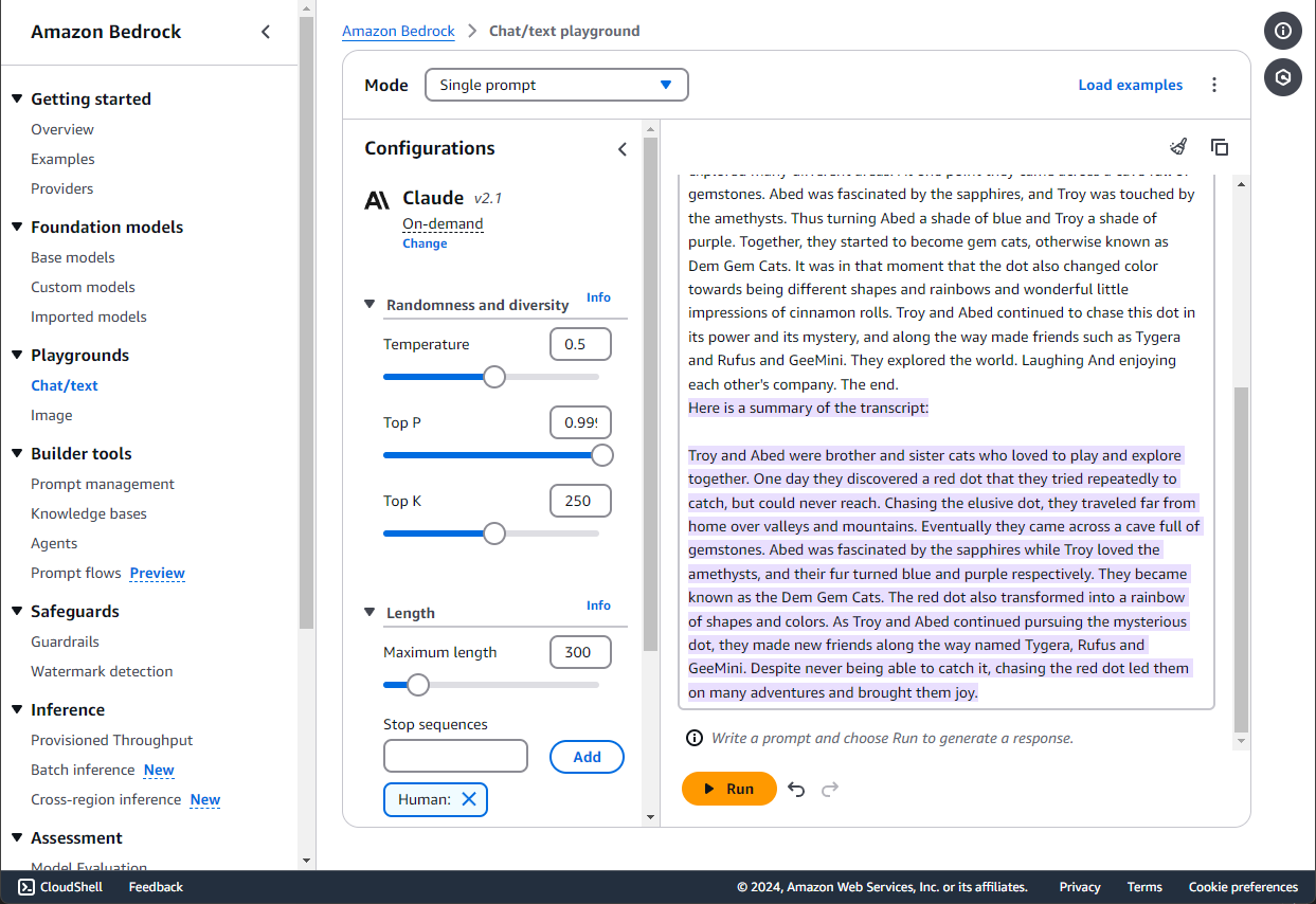 Claude Version 2 model summarization example.