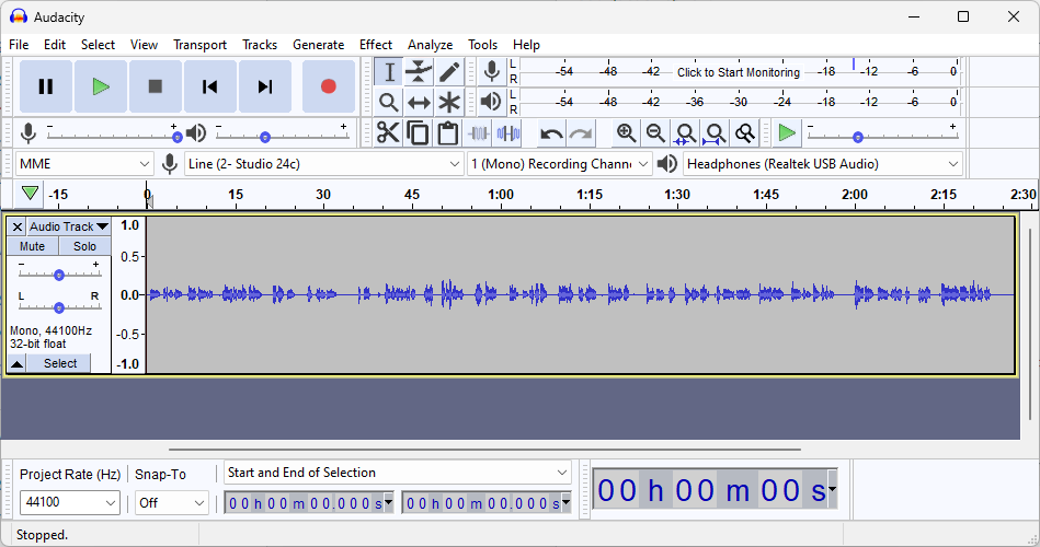 Audio Recording Example in Audacity.