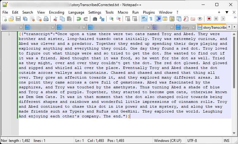 Transcribe isolated from the Transcribe output file.